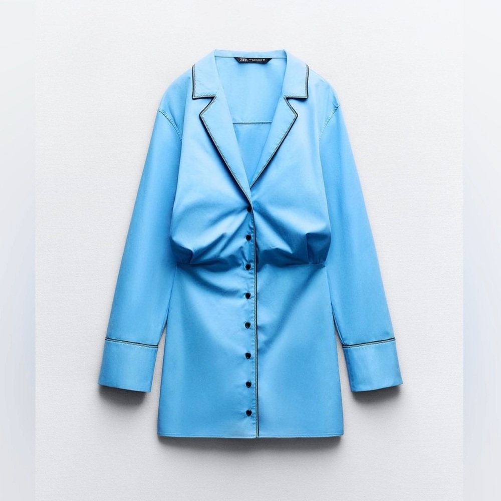 Zara blue short trench dress